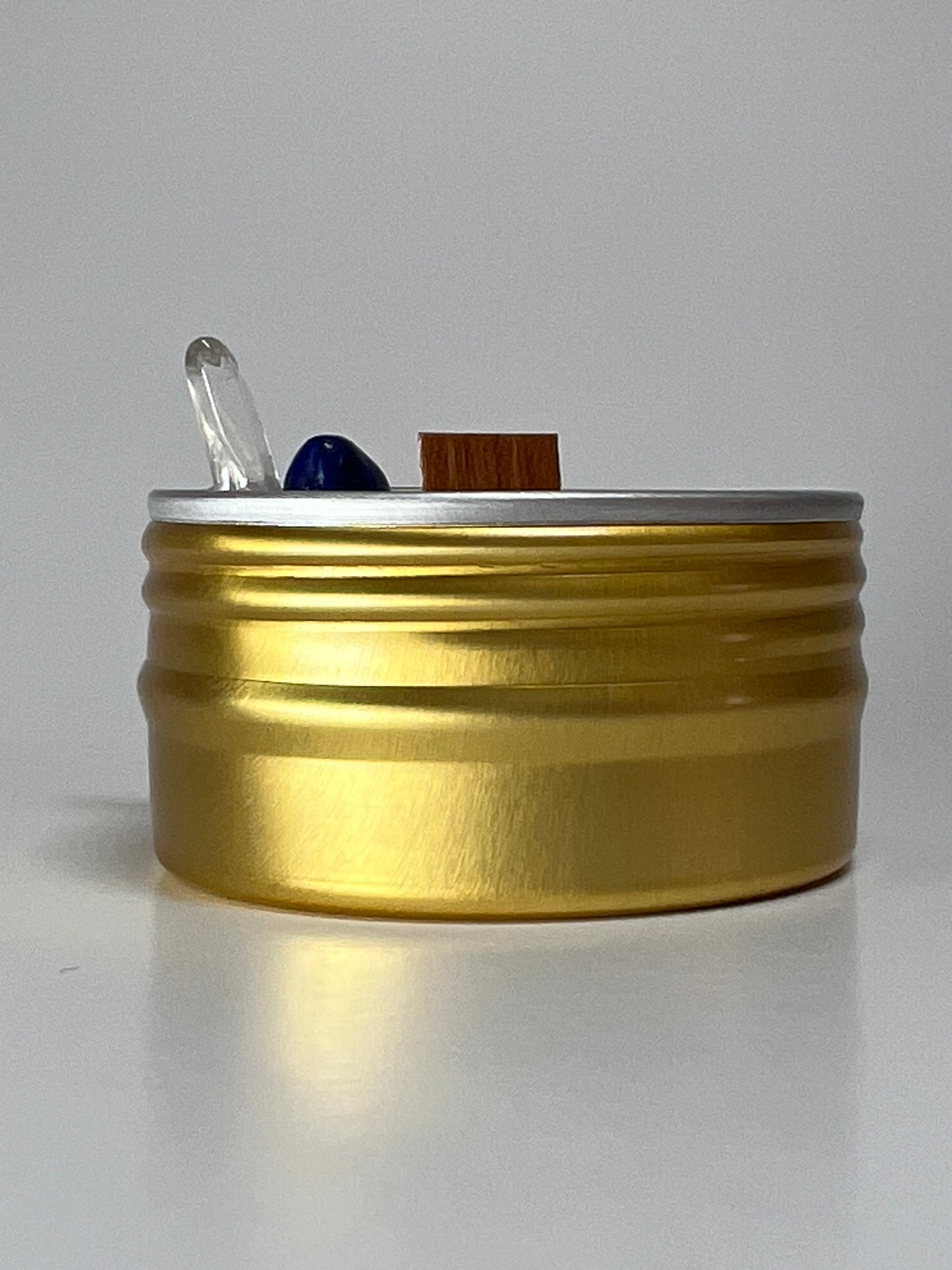 Mini Luxe Tin | 1 oz - Scent No. 4 | Nutmeg Noir | Gold | Clear Quartz + Lapis Lazuli