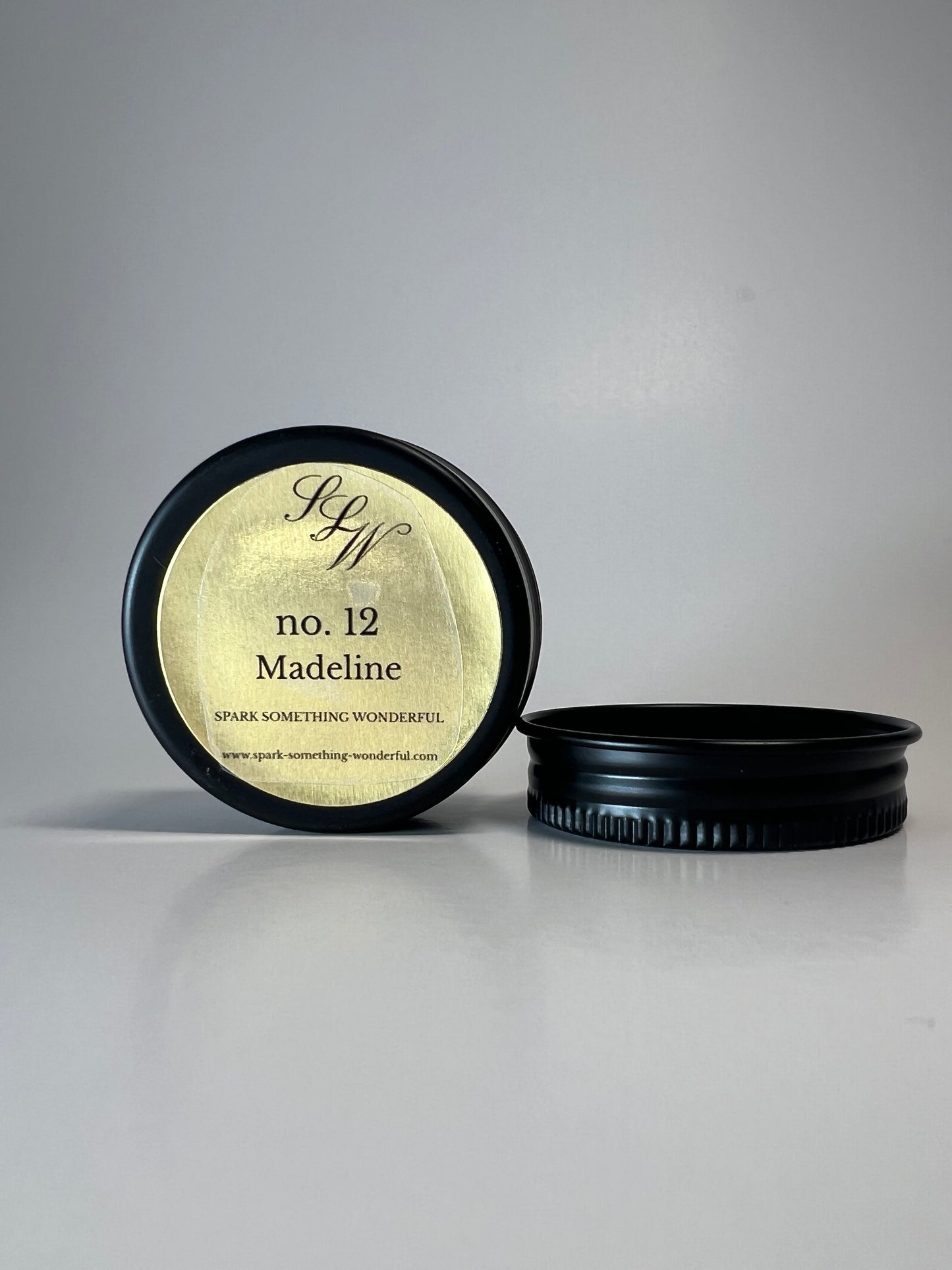 Mini Luxe Tin | 1 oz - Scent No. 12 | Madeline | Black | Clear Quartz + Blue Lace Agate