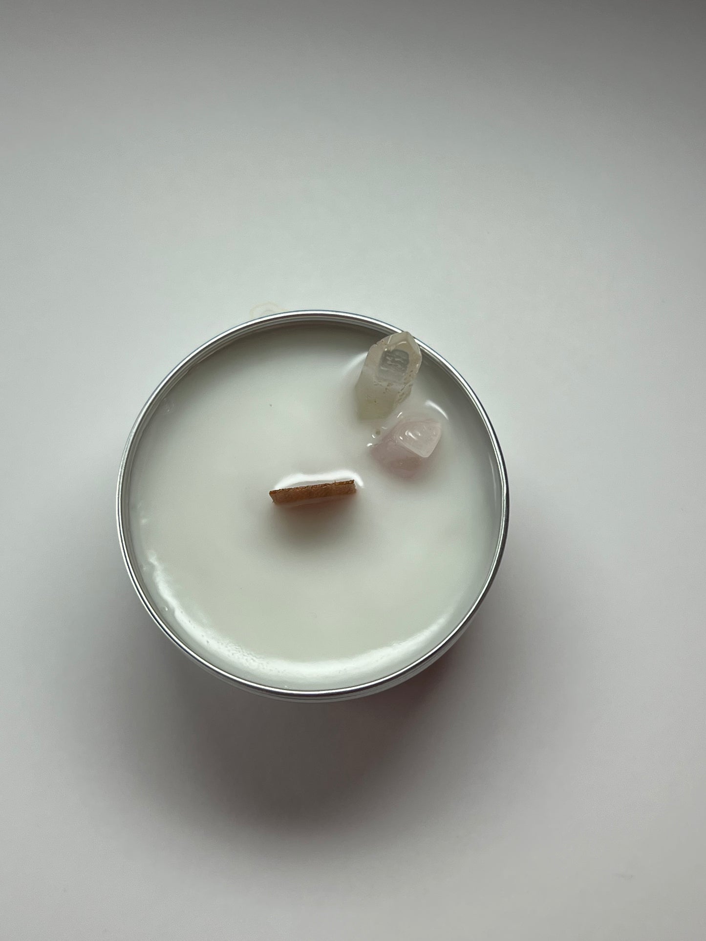 Mini Luxe Tin | 1 oz - Scent No. 4 | Nutmeg Noir | Silver | Clear Quartz + Rose Quartz