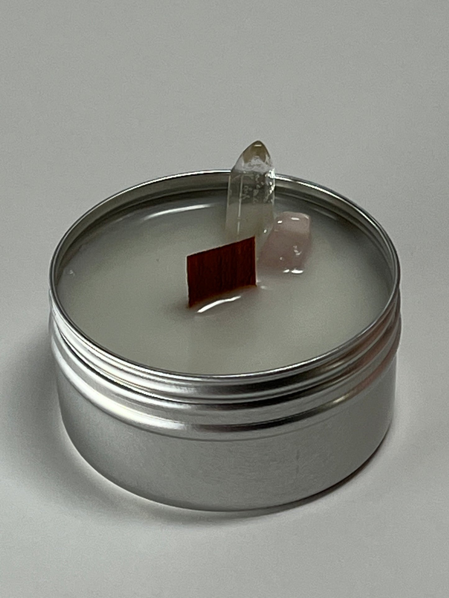 Mini Luxe Tin | 1 oz - Scent No. 4 | Nutmeg Noir | Silver | Clear Quartz + Rose Quartz