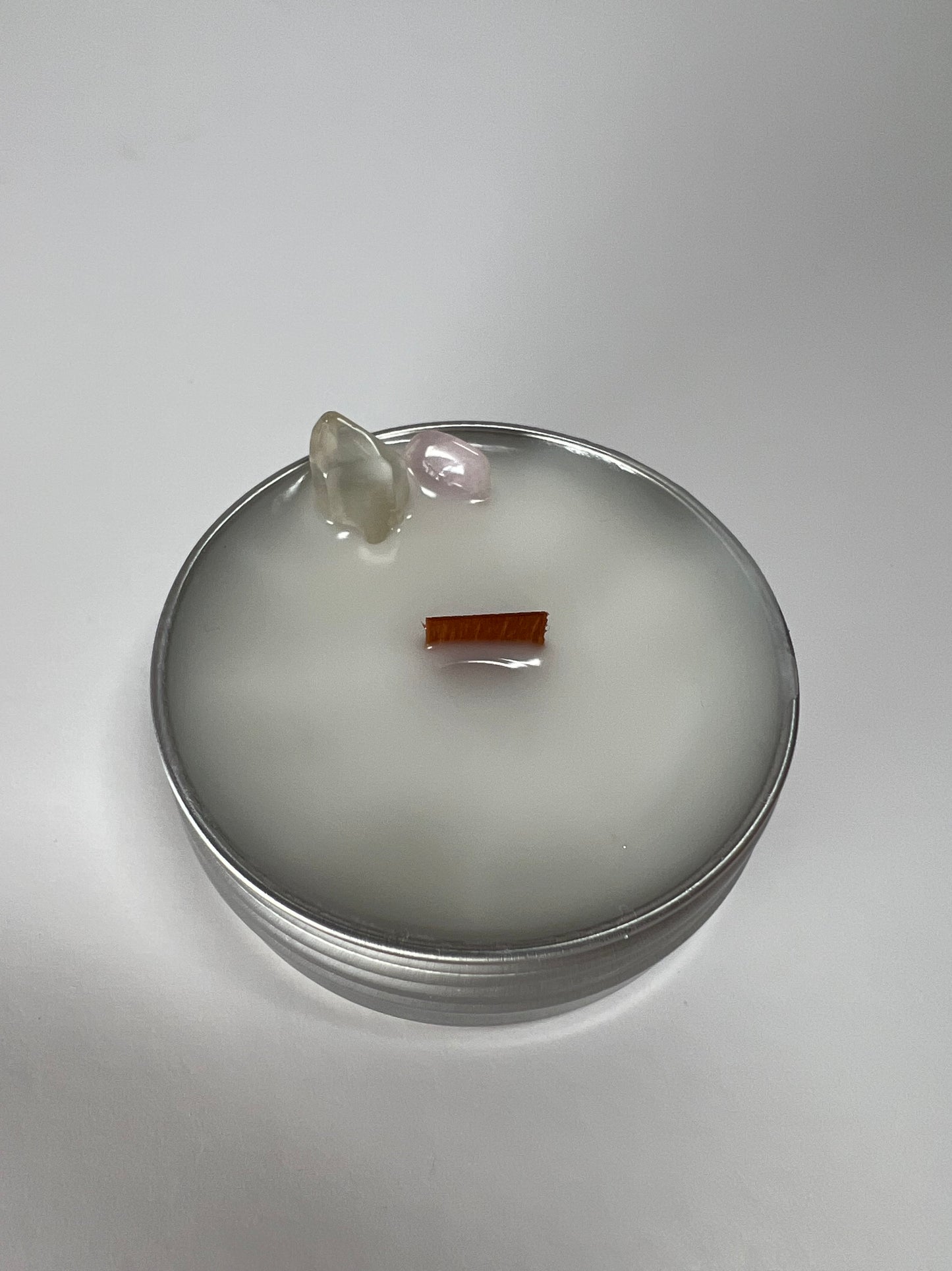 Mini Luxe Tin | 1 oz - Scent No. 4 | Nutmeg Noir | Silver | Clear Quartz + Rose Quartz