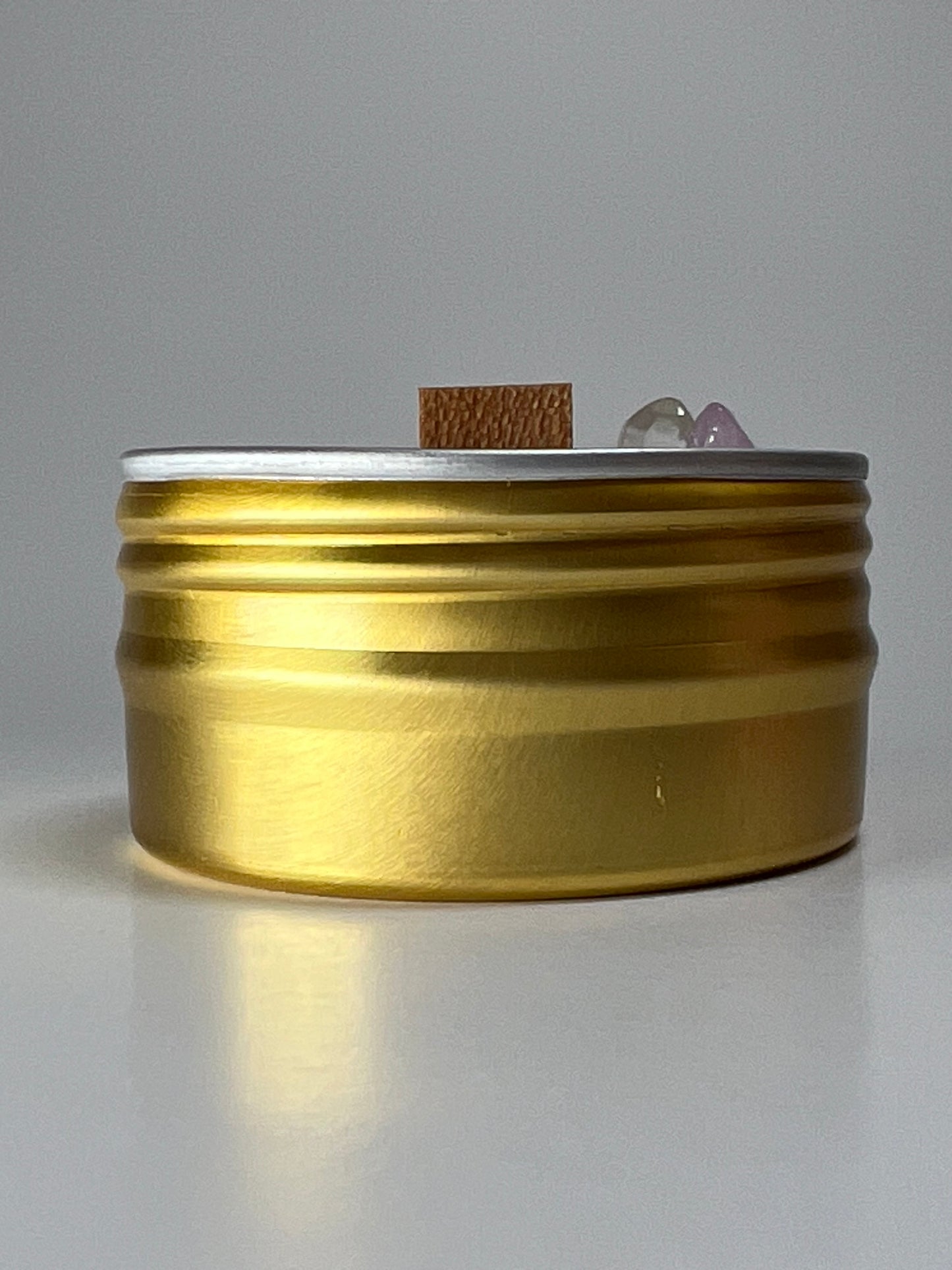 Mini Luxe Tin | 1 oz - Scent No. 4 | Nutmeg Noir | Gold | Clear Quartz + Rose Quartz