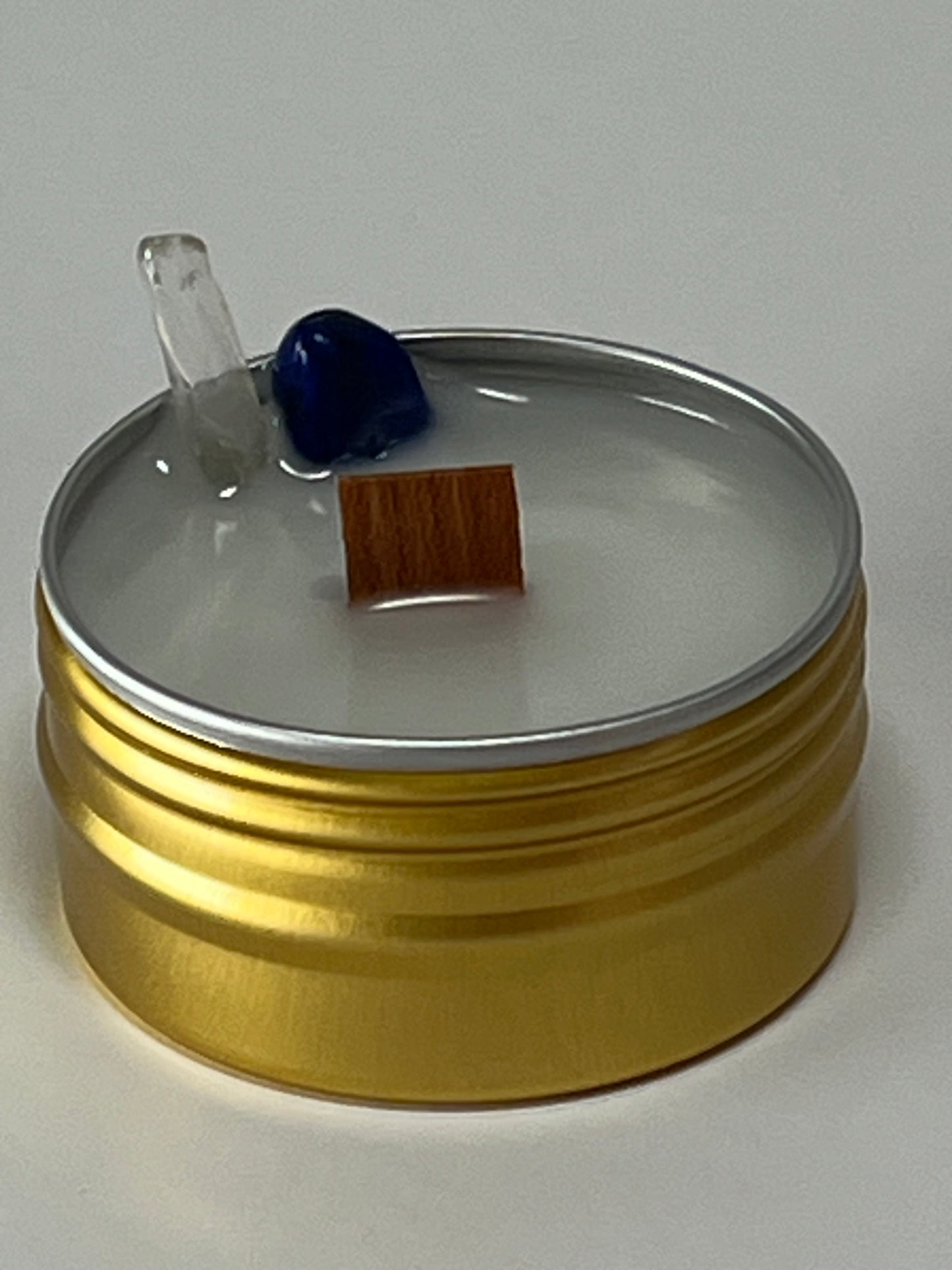 Mini Luxe Tin | 1 oz - Scent No. 4 | Nutmeg Noir | Gold | Clear Quartz + Lapis Lazuli