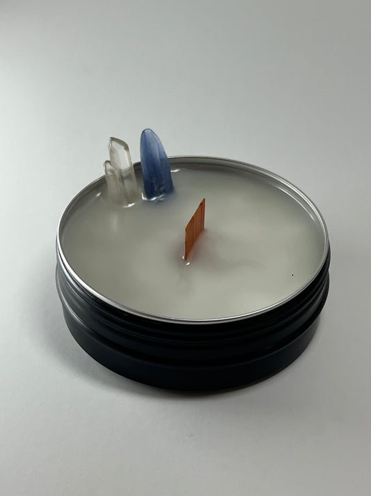 Classic Luxe Tin | 2 oz - Scent No. 4 | Nutmeg Noir | Black | Clear Quartz + Lapis Lazuli