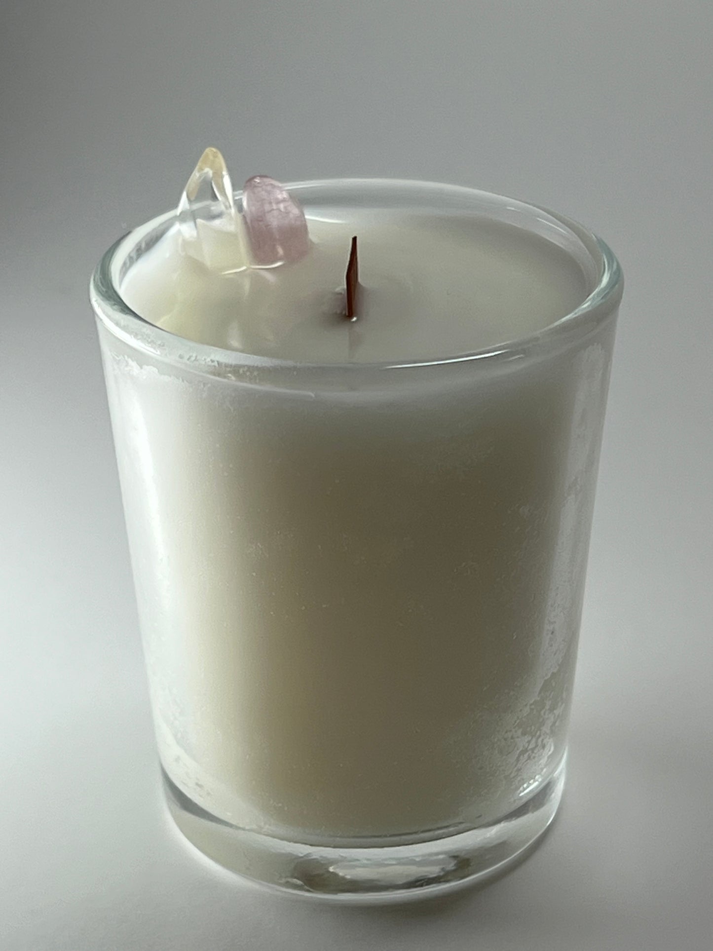 Glass Luxe | 3 oz - Scent No. 4 | Nutmeg Noir | Clear | Clear Quartz + Rose Quartz