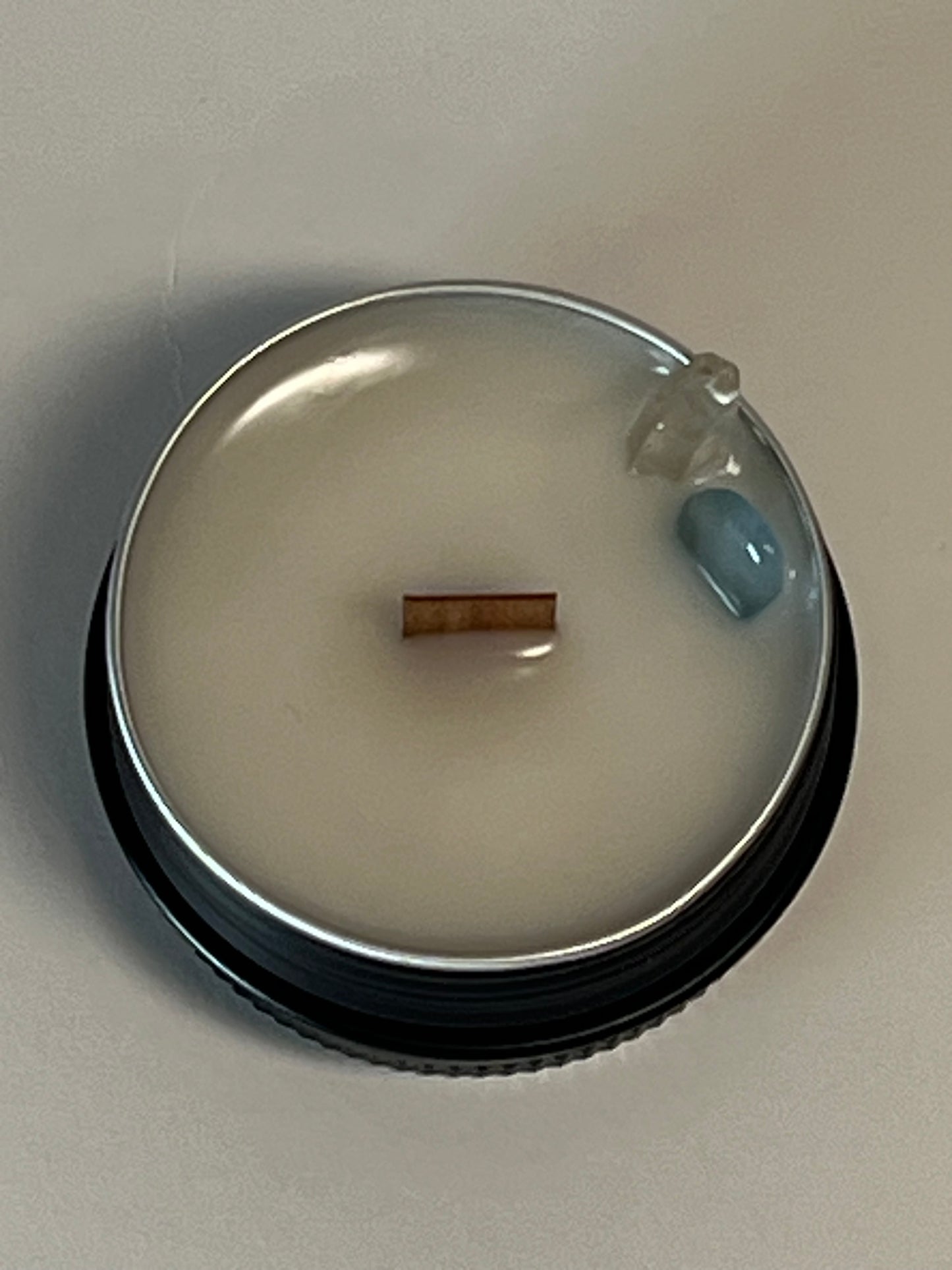 Mini Luxe Tin | 1 oz - Scent No. 12 | Madeline | Black | Clear Quartz + Blue Lace Agate