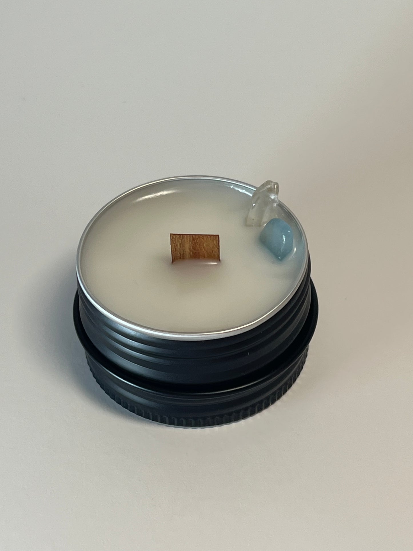 Mini Luxe Tin | 1 oz - Scent No. 12 | Madeline | Black | Clear Quartz + Blue Lace Agate